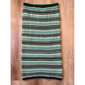 Rachel Zoe Green Black Cream Striped Crochet Maxi Skirt